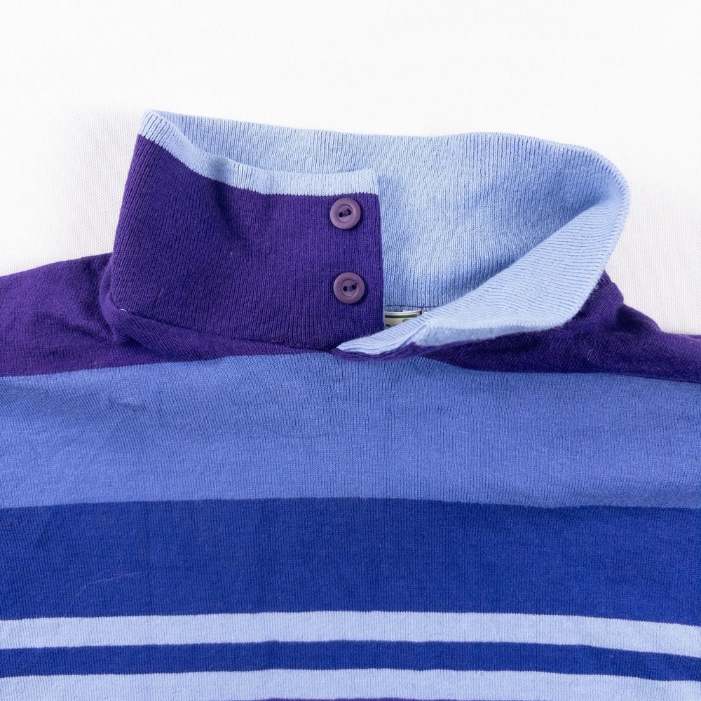 LL Bean Rugby Polo Shirt Mens Large Blue Purple Striped Long Sleeve Vintage USA - Picture 4 of 7